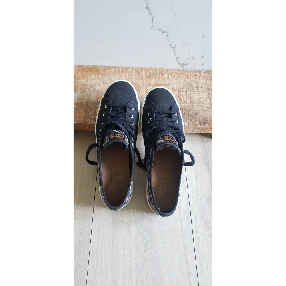 Keds Kickstart Sneakers Womens 7.5 Black Leopard‎ Print Low Top Lace Up Gold